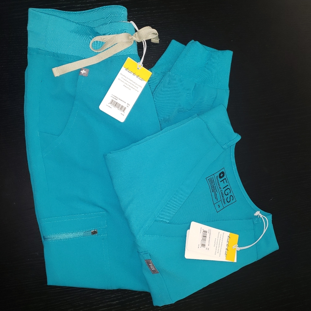 FIGS TEAL SCRUBS JOGGER PETITE XXS, CATERINA 1 POCKET TOP XS